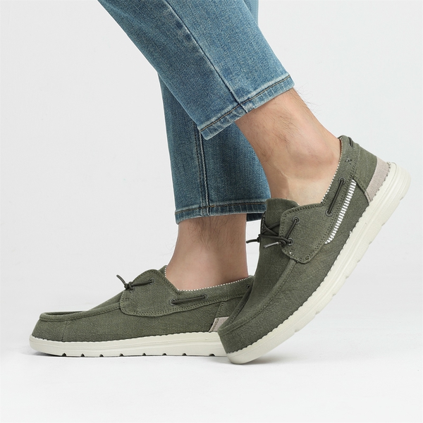 Men's Casual Slip-On Canvas Loafers - OLIVE GREEN - 6